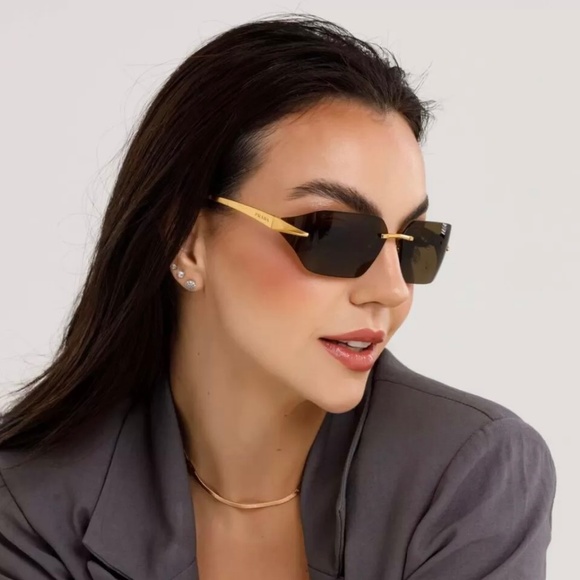 NEW PR A55S 15N01T PRADA GOLD GREEN RIMLESS SPR A55 15N01T WOMEN SUNGLASSES - Picture 2 of 13